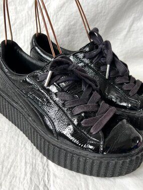 Puma Fenty creepers platform sneakers wrinkled black patent leather womens 7.5